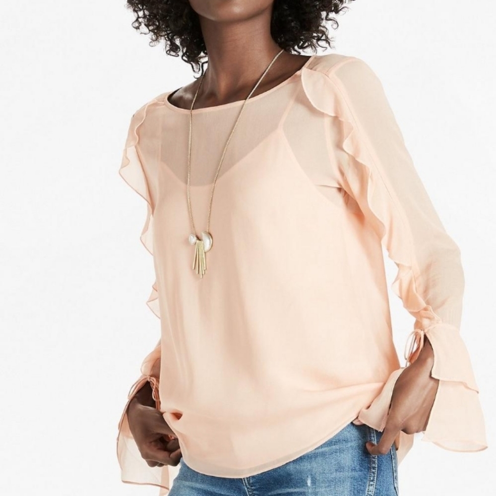 Lucky Brand Dusty Rose Chiffon Long Sleeve Semi Sheer Top Size Small